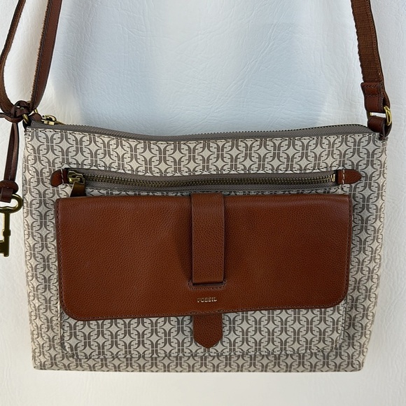 Fossil Two Tone Printed Design Leather Crossbody Bag - Picture 2 of 10